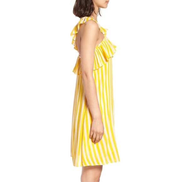 REBECCA MINKOFF YELLOW STRIPED RUFFLE MINI DRESS - Picture 6 of 12